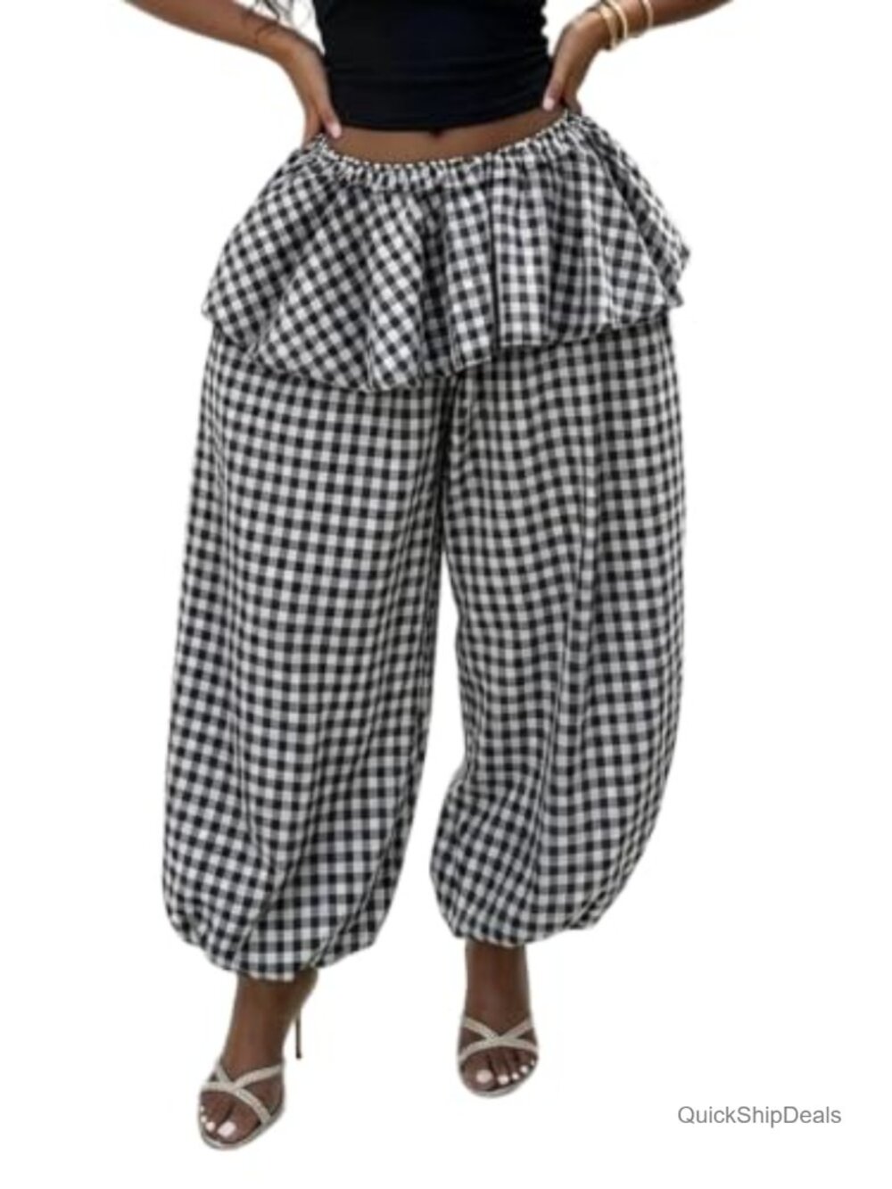 LETSVDO Women Balloon Harem Pants Ruffle Waist Bubble Trouser - Picture 1 of 6
